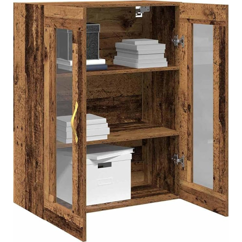 vidaXL Rustic Solid Wood Buffet Sideboard with Glass Doors for Entrance Area or Dining Room | Lots of Storage Space, Built-in Shelves, Worn Brown, Gold Handles, Recycled Furniture, Indoor Unit | Perfekt, um deine Essensartikel zu organisieren, Rustikaler 