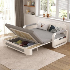 Extendable Sofa Bed - Sofa with Sleep Function and Storage Space, Sofa Bed for Small Rooms and Living Room, Sofa Bed in Dark Grey and White (150 cm)