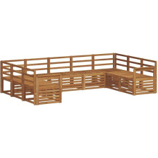 Ecksofa Set 9-teilig aus massivem Akazienholz, Modulare Gartenmöbel Lounge Gruppe, Terrassensofa für den Außenbereich, Langlebige Sitzgruppe, Natur, 304x187,5x73 cm