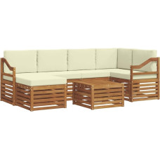 7-Teiliges Gartenmöbel-Set aus Akazienholz - Ecksofa Lounge-Gruppe mit Kissen, Natur/Creme - Modulare Terrassenmöbel Sitzgruppe für Garten und Außenbereich
