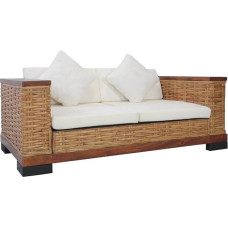 „LAPOOH“ dvivietė sofa su natūralaus rotango pagalvėmis, rudos spalvos poilsio sofos, poilsio sofos, svetainės baldų dekoracija, modernios sofos