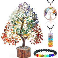 7 čakrų „Gyvybės medis“ – kristalinis medis su septynių čakrų apyranke ir 2 pakabukais | Feng Shui, meditacija, gydomieji akmenys, brangakmeniai, dvasinė dovana moterims ir seserims, Reiki, talismanas, gimtadienio dovana