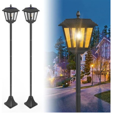 LED saulės energija maitinami lauko žibintai kapams su į žemę įsmeigiamu strypu; saulės energija maitinami sodo lauko žibintai, atsparūs oro sąlygoms; sodo takų apšvietimas; 180 cm; šilta balta šviesa (2 vnt.)