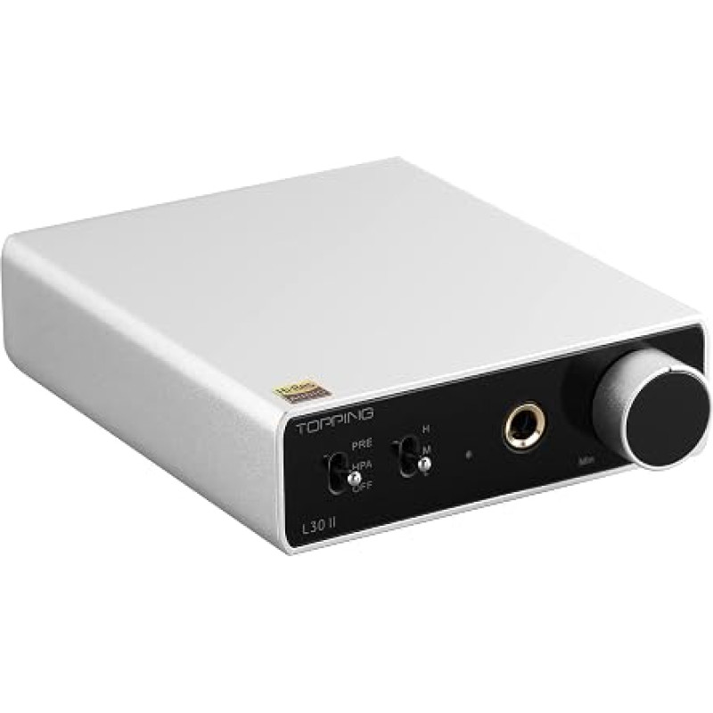 TOPPING L30II NFCA linijinis ausinių stiprintuvas – 6,35 mm lizdas, 3,5 mm adapteris, RCA įėjimas ir išėjimas, 37 Vpp didelės išėjimo įtampos mini Hi-Fi stiprintuvas, garso „Hi-Res“ priešstiprintuvas, sidabrinis