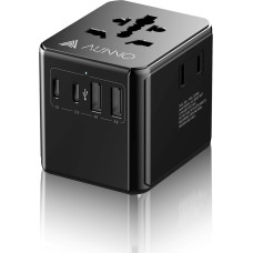 „AUNNO“ pasaulinis kelioninis adapteris su 2 USB-C ir 2 USB prievadais bei dviem papildomomis 2 kontaktų JAV tipo lizdais; Jungtinės Karalystės į Europos kištukų adapteris, skirtas ES, JAV ir Australijai