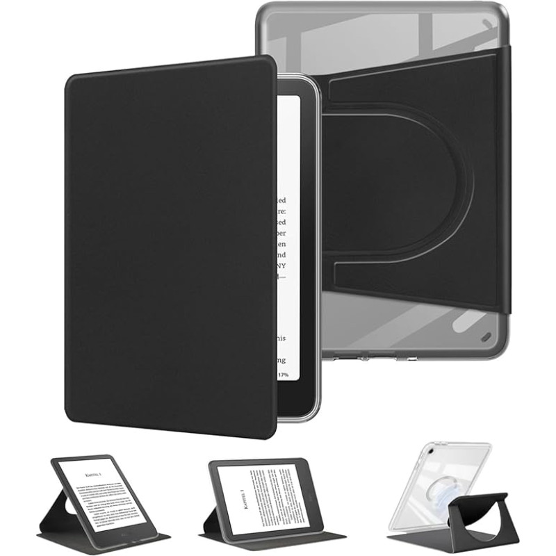 Dėklas 7 colių „Kindle Paperwhite“ 12-osios kartos modeliui (2025/2024 m.), 360° pasukamas dėklas „Kindle Colorsoft Signature Edition“ (2024 m.) modeliui, nuimamas magnetinis reguliuojamas laikiklis, skaidrus, su automatinio miego ir pažadinimo funkcija