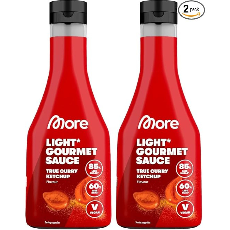 MORE Light Gourmet Sauce, True Curry Ketchup, 285 ml, Calorie Reduced Sauce, No Added Sugar and Unnecessary Fat (Pack of 2)
