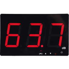 Skaitmeninis garso lygio matuoklis su 9,6 colių LCD ekranu, matavimo diapazonas 30–130 dB, montuojamas ant sienos, duomenų registravimo funkcija, signalizacijos funkcija, tikslumas 1,5 dB