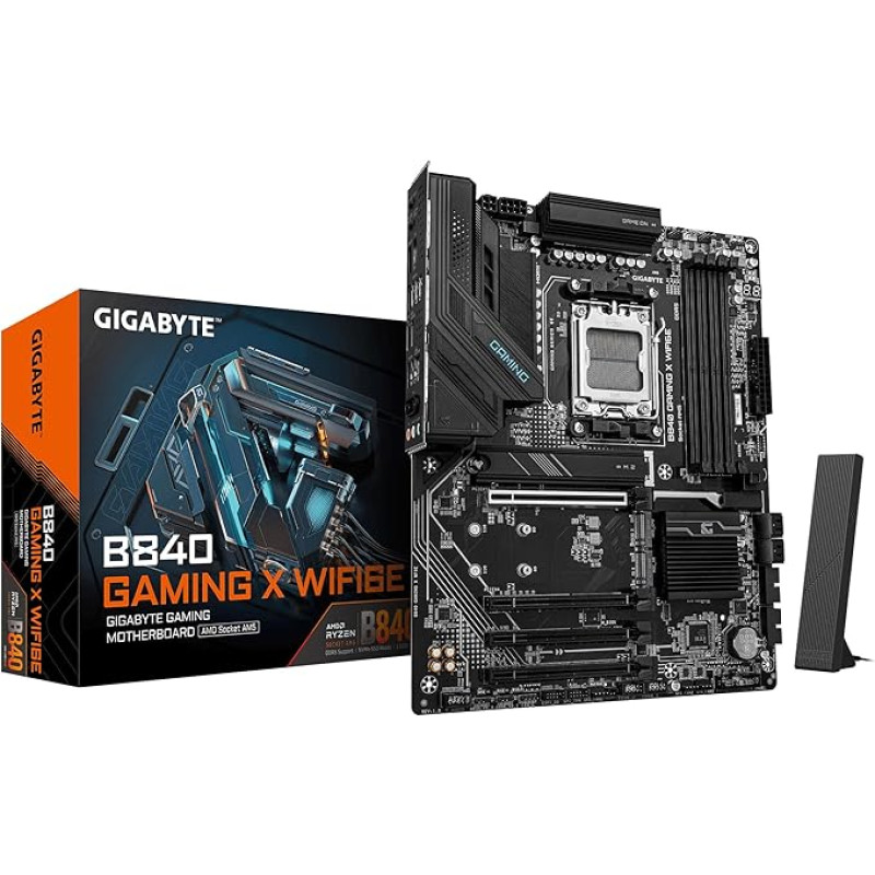 GIGABYTE B840 Gaming X WIFI6E Mainboard - AMD Ryzen 9000 Prozessoren, 12+2+2 Phasen VRM, bis zu 7600MHz DDR5(O.C), 2xPCIe 4.0 + 1xPCIe 3.0 M.2, Wi-Fi 6E, 2.5GbE LAN, USB 3.2 Gen 2