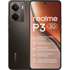 „realme P3 5G“ išmanusis telefonas, 256 GB, „Snapdragon 6 Gen 4“, 5260 mAh titano baterija, 45 W greitasis įkrovimas, 120 Hz AMOLED ekranas (2000 nitų), IP69 atsparumas vandeniui, 8 GB RAM, žaidimų telefonas, pilkos spalvos