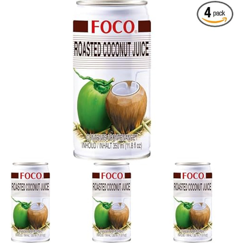 FOCO Getränk aus Kokosnusssaft mit Röstgeschmack, 1 x 350 ml (Packung mit 4)
