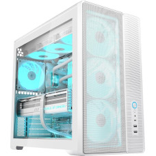 „SAMA S50“ kompiuterio korpusas su oro srauto valdymu, 4 ARGB PWM ventiliatoriai, USB Type-C jungtis, tinklinis priekinis skydelis, baltos spalvos