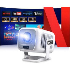 „Beamer 4K“ [Suderinamas su „Netflix“ | „Dolby Audio“] 700 ANSI namų kino „Smart“ projektorius, „Full HD 1080P“, automatinis fokusavimas, vertikalioji trapecijos korekcija, skirtas automobiliui, artimo atstumo projektorius (baltas)