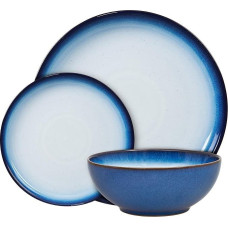 Denby - Blue Haze 4-12 Piece Ceramic Coupe Dinner Set - Dishwasher Safe, Microwave Safe - 4 x Dinner Plates, 4 x Small Plates, 4 x Cereal Bowls