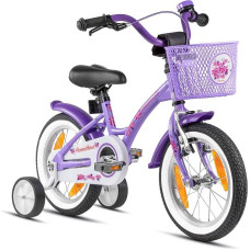 „PROMETHEUS BICYCLES“ Vaikų dviratis nuo 4 metų – mergaičių dviratis, 14 colių, vaikų dviratis, mergaičių dviratis su pagalbiniais ratukais, atbulinis stabdys, violetinės spalvos