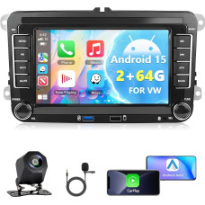 2 GB + 64 GB automobilių radijas su GPS navigacija, skirtas „VW Passat B6“, „T5“, „Golf 5“, „6“, „Polo 6R“, „Tiguan T5“, „Jetta“, „Seat“ ir „Skoda“ modeliams, su 7 colių jutikliniu ekranu, belaidžiu „CarPlay“, „Android Auto“, automobilių „Wi-Fi“, „MirrorL