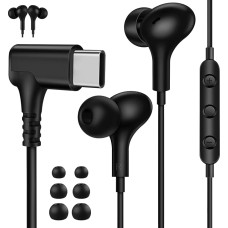 USB-C ausinės su 90° kampu, skirtos „Samsung“ A36, A56, A35, A55, A54, A17 ir „Galaxy S25 5G“, ausinės su laidu, mikrofonu, Hi-Fi stereo, C tipo ausinės su USB-C jungtimi, skirtos „Pixel 10“, „9a“, „iPad“, „iPhone 17 Pro“, „16“, „POCO X7“