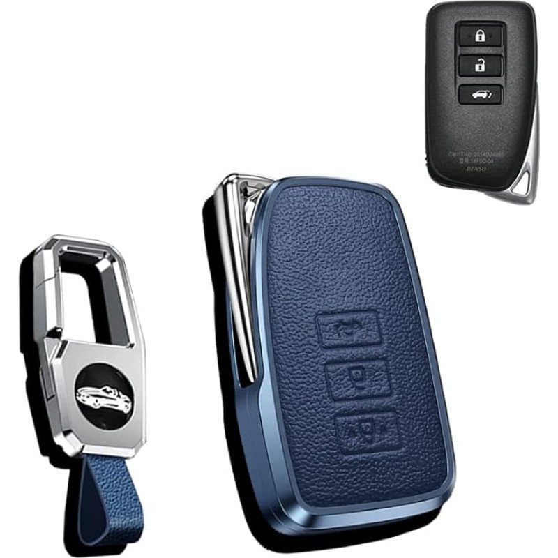 HIBEYO Shlüssel Case Fits Lexus Car Key Cover Protective Leather for Lexus CT GS GX is ES LS LC LX NX RX RC ES300h Remote Control Key Box Keychain Aluminium Alloy Blue