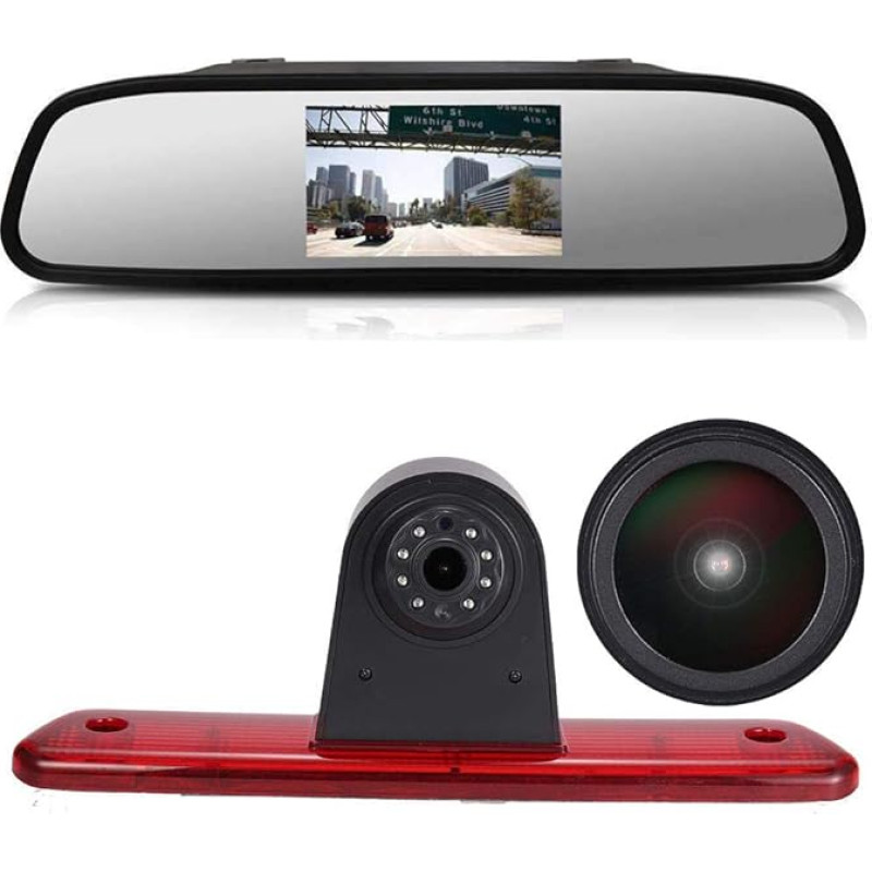 18 mm Lens Car Roof Brake Light Reversing Camera Colour Camera Parking Camera Reversing System + 4.3 Inch LCD Rear View Mirror for Peugeot Expert 2007-2016/Fiat Scudo 2007-2016/Citroen Jumpy 2007-2016