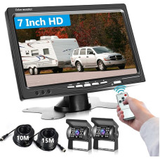 Motorhome Reversing Camera Set with 7 Inch Monitor Vehicle 2 Rear View Camera, Waterproof Reversing Camera with Night Vision 18 IR LED Reversing Camera for Motorhome/Truck/Caravan/Trailer