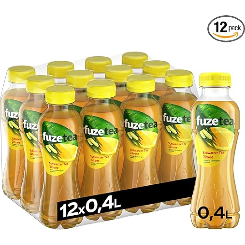 Fuze Tea Black Tea Lemon Lemongrass - Exceptional Fusion of Tea and Fruity Lemon Flavour - Sustainably Sourced Tea - Disposable Bottles (12 x 400 ml)
