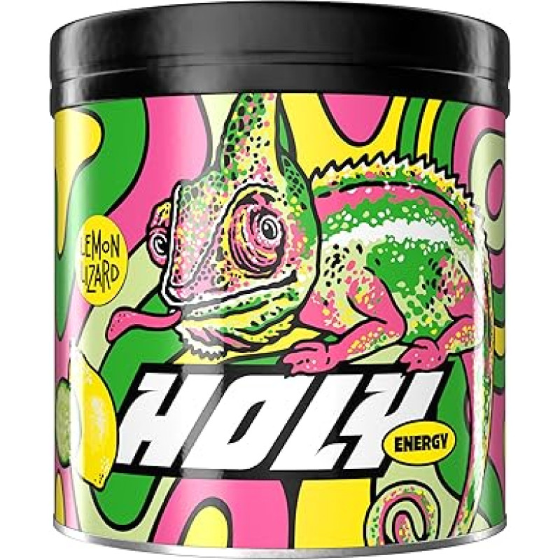 HOLY Energy Gaming Booster 'Lemon Lizard' with Lemon & Cucumber Flavour Powder, 50 Servings with NewCaff & Green Tea Extract, Focus Booster, Focus Drink, Vegan with 100% Natural Fruit Flavours