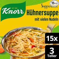 Knorr Suppenliebe vištienos sriuba Skani makaronų sriuba su daug makaronų be skonį gerinančių priedų ir dažiklių 15 x 3 lėkštės