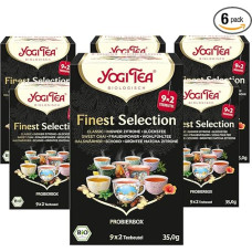 YOGI TEA Finest Selection - 9 Types of Tea: Classic, Ginger Lemon, Lucky Tea, Sweet Chai, Women Power, Feel-Good Tea, Neck Warmer, Chocolate and Green Tea Matcha Lemon, 6 x 18 Bags