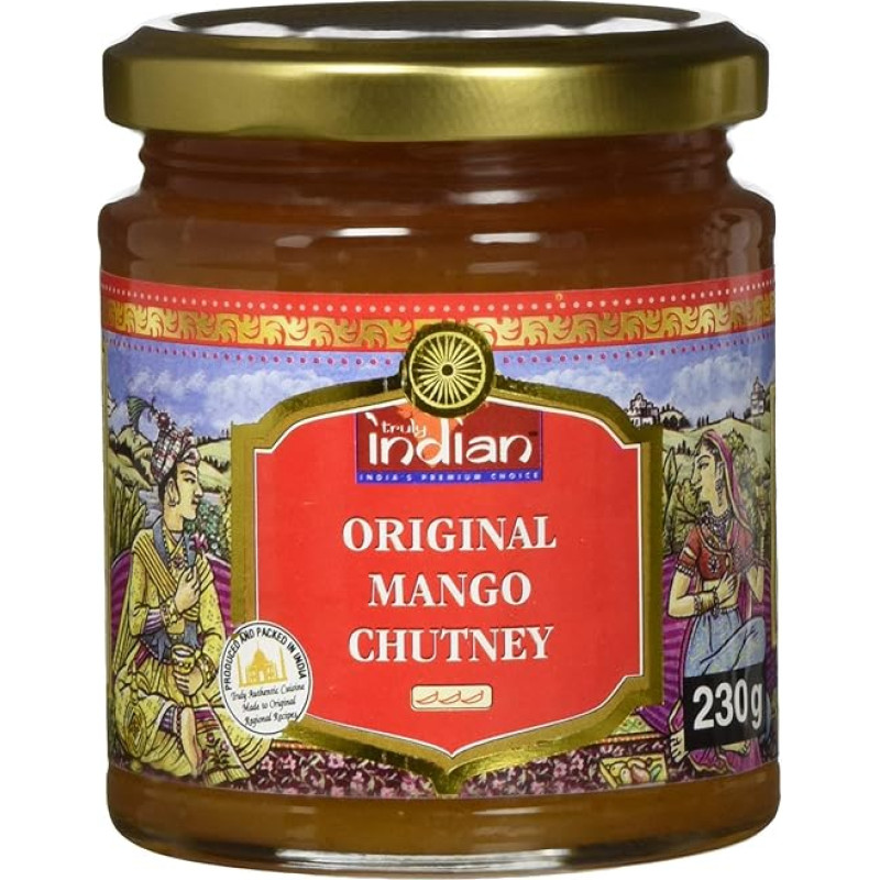 TRULY INDIAN Mango Chutney Original - aromatinga vaisinė pasta, tinkanti kaip padažas greitiems patiekalams - indiškas patiekalas iš natūralių ingredientų - 230 g