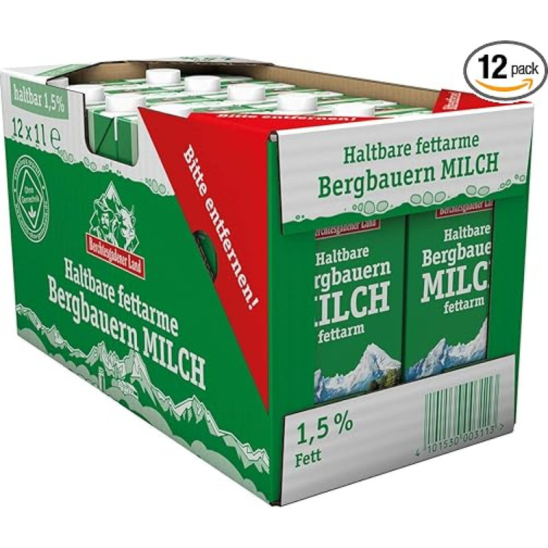 Berchtesgadener Land Durable Mountain Farmer Milk 1.5% Fat Pack of 12 (12 x 1 L)