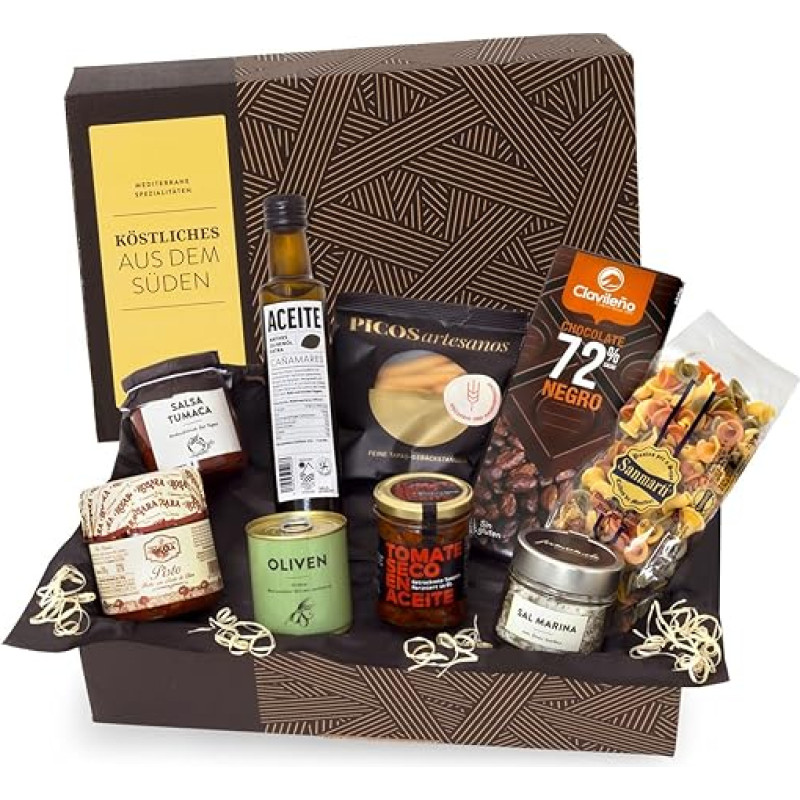 Delicious from the South, Vegetarian Gift Set with Mediterranean Delicacy, Extra Virgin Olive Oil and Sea Salt, Ready to Gift Wrapped GESCHENKVOLL