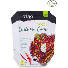 LOTAO Vegan Chili Sin Carne 10 x 320 g pakuotė | Aštrus veganiškas paruoštas maistas su Veggie Hack mėsos pakaitalu | Greitas vegetariškas ir veganiškas paruoštas maistas + maistas be priedų ir sojos