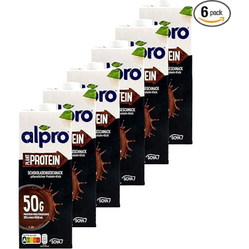 Alpro - Pack of 6 Protein Soy Drink Chocolate 1 Litre - Plant Protein Drink Choco Soy Soya Drink 100% Vegetable (50 g Protein per Pack)