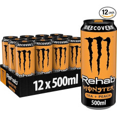 Monster Energy Rehab Peach - Caffeinated Energy Iced Tea with Peach Flavour - Energy Drink Non-Carbonated - in Practical Disposable Tins (12 x 500 ml)