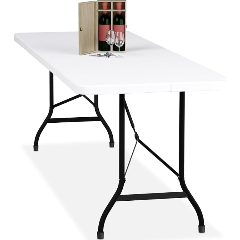 Relaxdays Folding Garden Table, 75 x 220 x 68 cm, Plastic, Steel, Weatherproof Folding Table, Outdoor Table, White