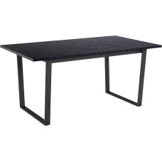 AC Design Furniture Albert Dining Table with Black Marble Effect and Black Metal Legs, Industrial Style Rectangular Kitchen Table for 6 Seater, W160 x H74 x D90 cm