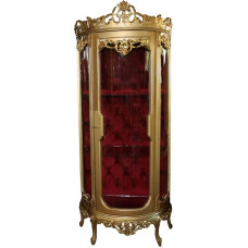 Casa Padrino Barock Vitrine Gold/Bordeaux H 205 cm, B 86 cm - Vitrinenschrank - Wohnzimmerschrank Glasvitrine - Antik Look