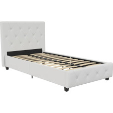 DHP Dakota Faux Leather Upholstered Platform Bed with Wooden Slat Pad and Tufted Headboard and Footboard - Twin Size (White)
