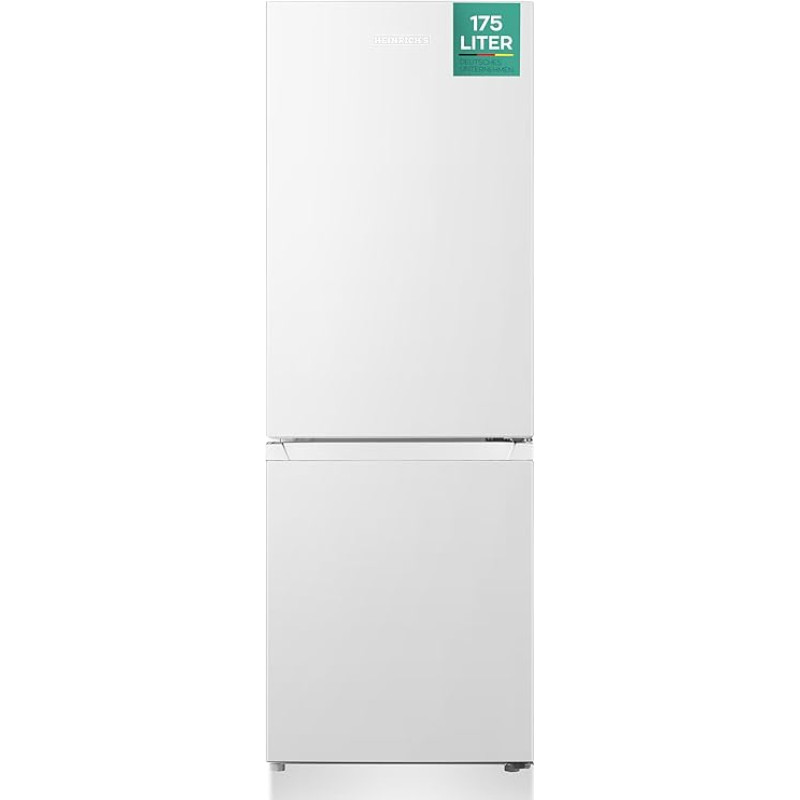 Heinrichs Fridge Freezer Combination 175 Litres, Cooling Volume 122 L, Freezer 53 L, LED Interior Lighting, Fridge Door Hinge, Changeable, Quiet 39 dB, Large Freezer Boxes, 7 Temperature Levels, White