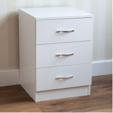 Vida Designs Riano Bedside Table with 3 Drawers, White, Storage Table