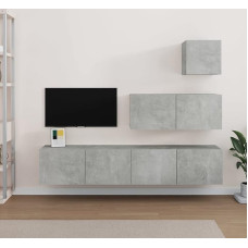 Homgoday TV-Möbel-Set, 4 Stück, Grau, Beton, aus mehrschichtigem Holz, TV-Schrank, TV-Schrank, Couchtisch, Wohnzimmer, TV-Ständer für industrielle Wohnzimmer