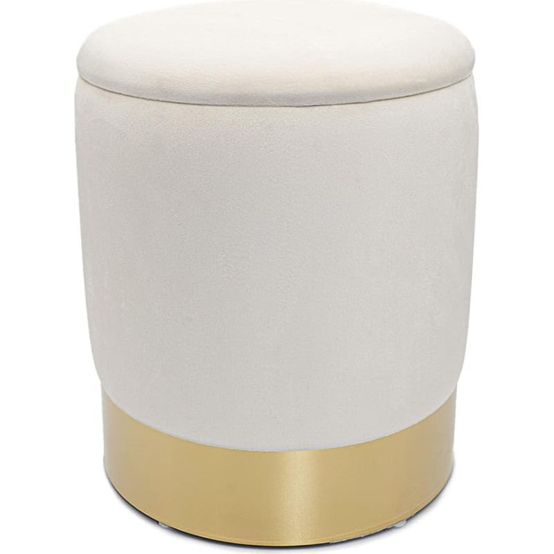 casamia Aksominė taburetė su laikymo vieta Skersmuo 31 cm Aukštis 38 cm Dekoratyvinė taburetė Aksominė veliūrinė taburetė Auksinė taburetė Tualetinis staliukas Kreminė balta