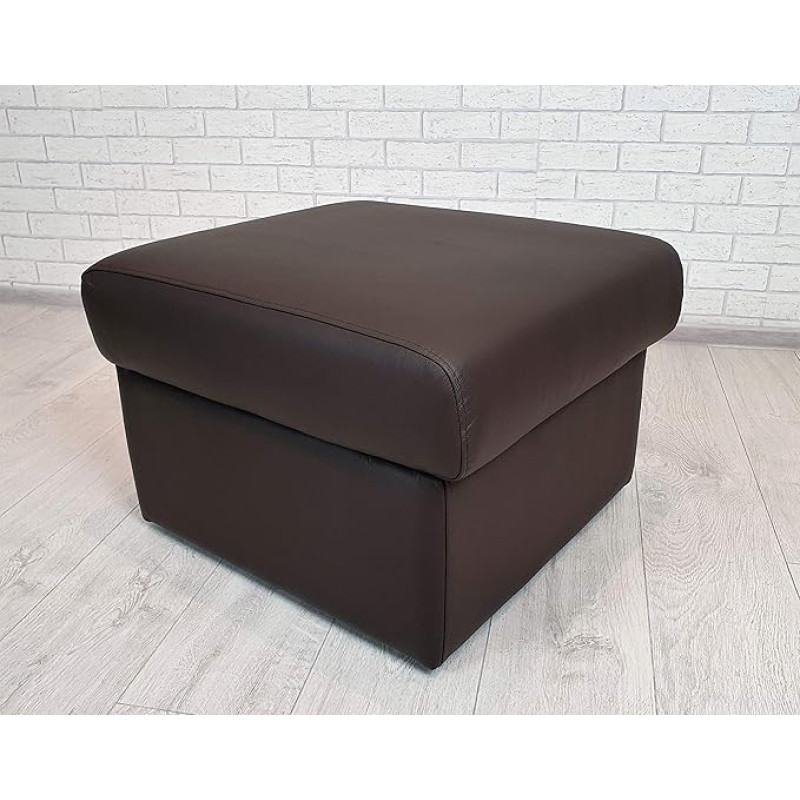 Quattro Meble Dark Brown Real Leather Stool Foldable with Storage Space Stool Cowhide Seat Cube Ottoman Stool 60 x 55 cm Footstool Real Leather MDR Dark Brown Puff