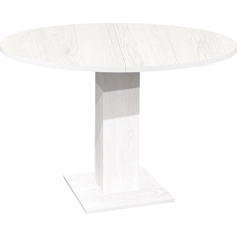 DEINE TANTE EMMA Aurelio Tap/Rund_90 Dining Table Round Kitchen Table Piano White Nb. Extendible 90 cm Diameter