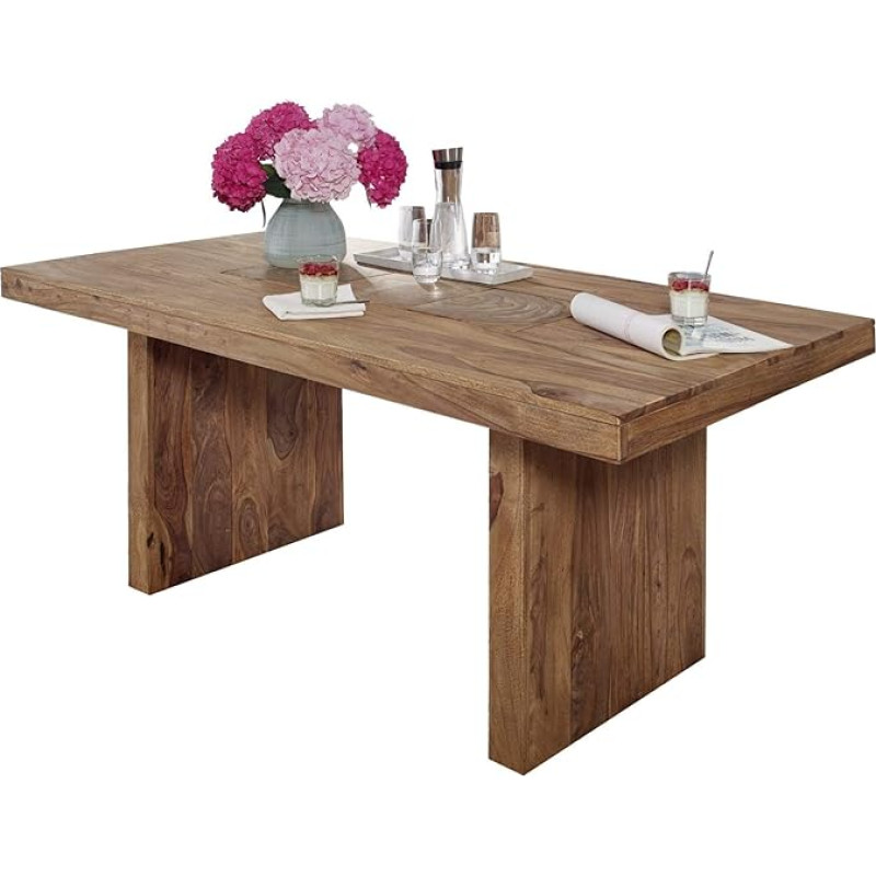 SAM Nora Dining Room Table 200 x 100 cm Solid Acacia Wood and Natural-Coloured, Dining Table with Wooden Frame