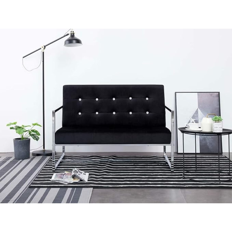 LAPOOH 2 sėdimų vietų sofa su porankiais, sofa svetainei, butui, poilsio sofa, sofos ir kušetės, sofa su atlošu, juoda chromo ir aksomo spalva