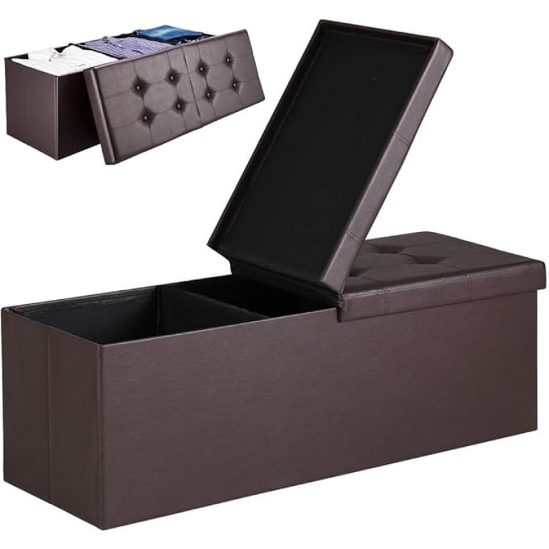 BAKAJI Skrynios taburetė, daiktų laikymo dėžė, miegamojo kojūgalis, suolas, taburetė, sulankstoma konstrukcija, dirbtinės odos apmušalas, nuimamas paminkštintas sėdimasis baldas, dydis 38 x 115 cm (ruda)