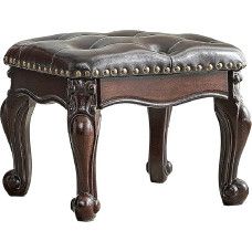 ZIRKOOON Footstool Square Leather Ottoman Mid Century Small Footrest Cushion for Living Room Tvirtos medinės kojos Tikros natūralios odos kniedžių dizainas Tamsiai ruda