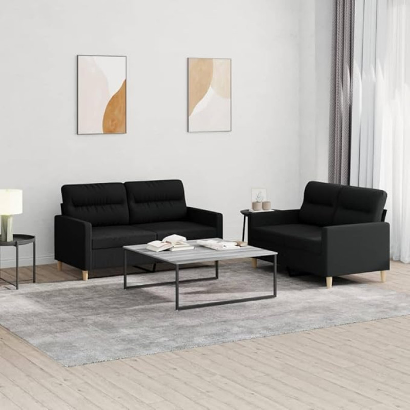 CIADAZ 2-TLG. Sofagarnitur mit Kissen Schwarz Stoff, Sofos ir sofos, Sofa Wohnzimmer, Sofa Für Jugendzimmer, Relaxsofa, Sofa Für Schlafzimmer, Polstersofa - 3201572
