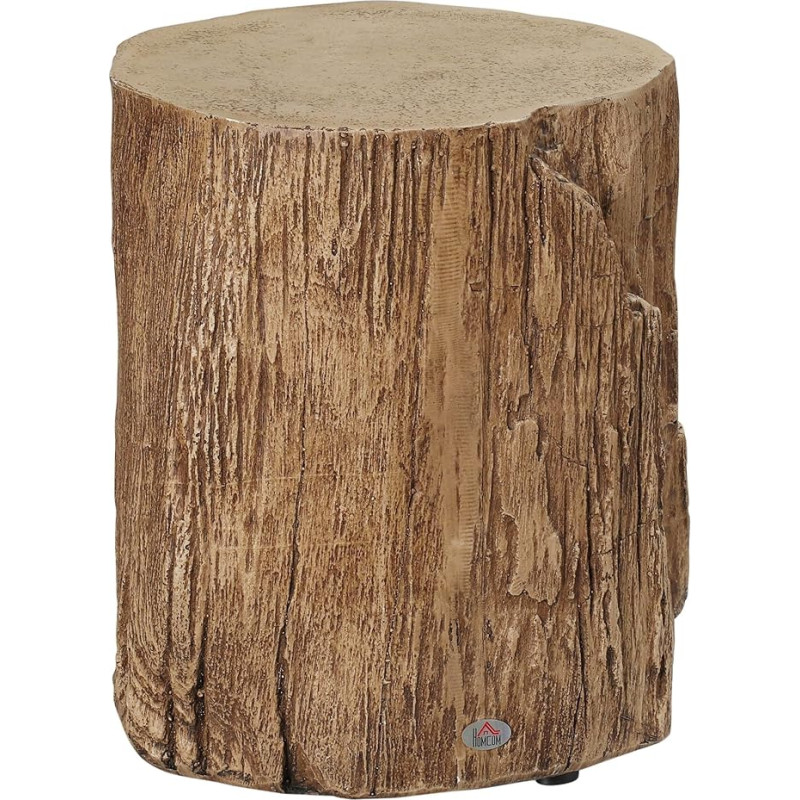 HOMCOM Side Table Tree Stump Look Bedside Table Tree Trunk Adjustable Coffee Table Stool Indoor Outdoor Waterproof Inorganic Ore Powder Natural Wood 37 x 37 x 43 cm